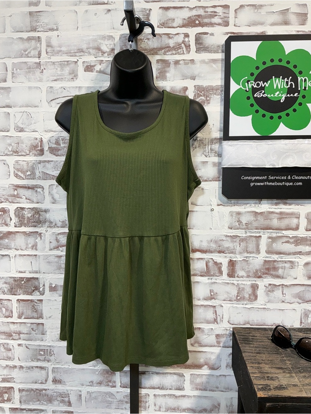 Lane Bryant Olive Green Ribbed Peplum Tank